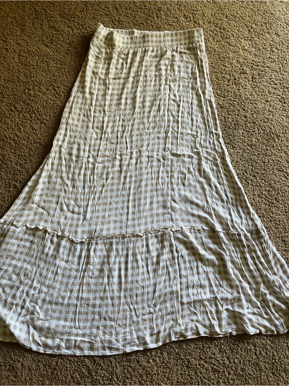 SO Cream and Tan Tiered Maxi Skirt